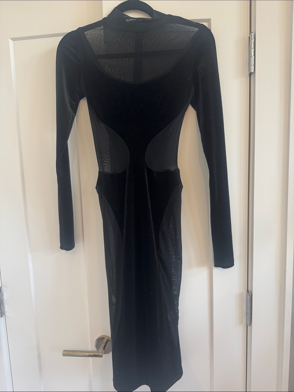 naked wardrobe Black Long Sleeve Mesh Inset Midi Dress